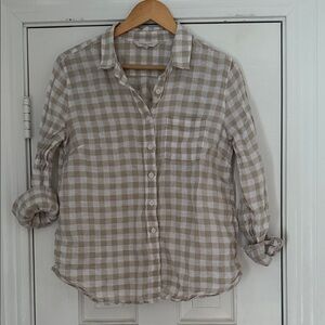 Garnet Hill Beige and White Checkered Shirt